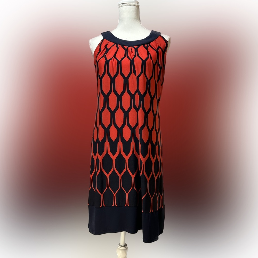 Enfocus Studio red and black sleeveless dress. Size 8 Hem is above knee